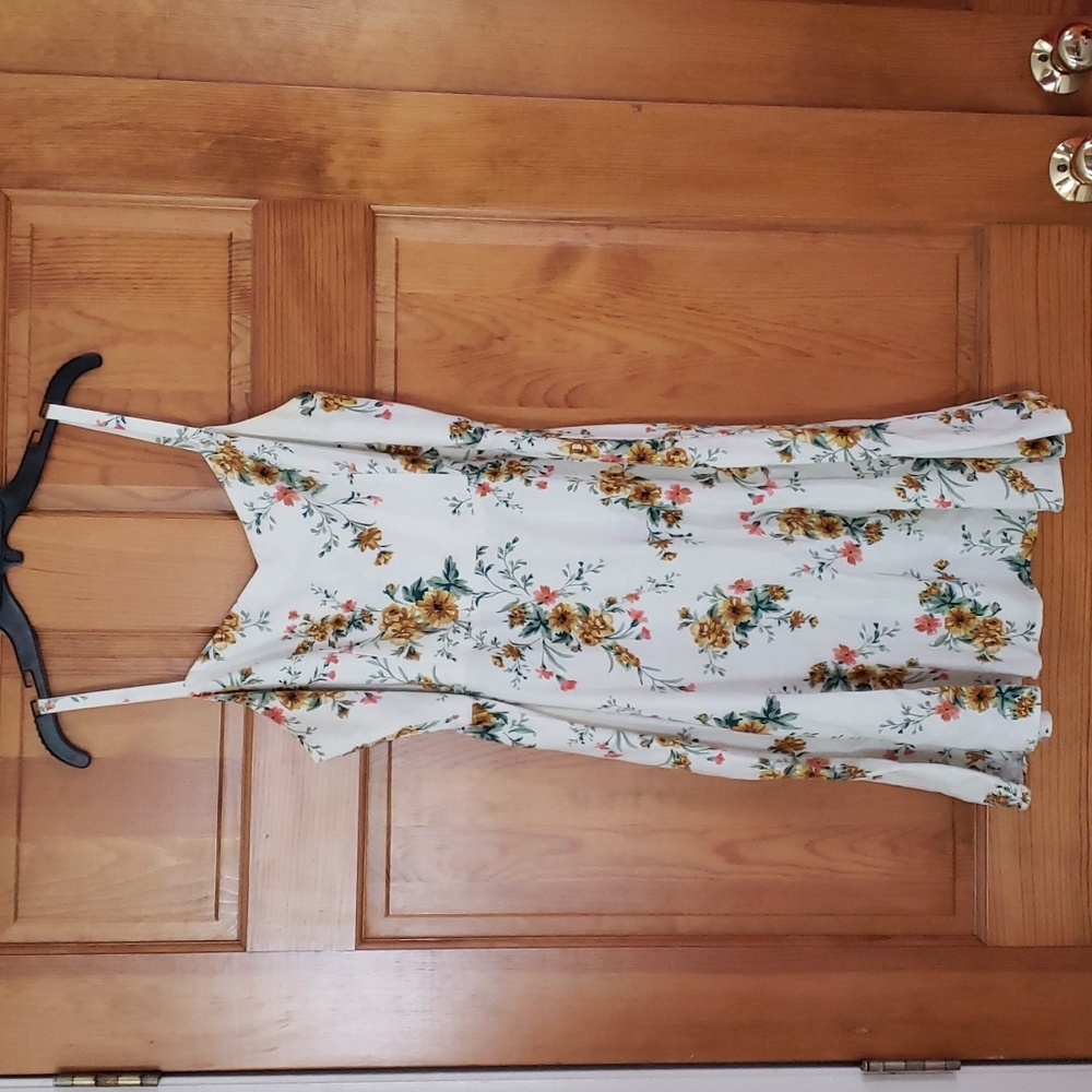 Old Navy floral print dress with Corn Yellow sweater